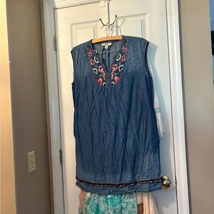 Embroidered Blue‎ Sleeveless dress
